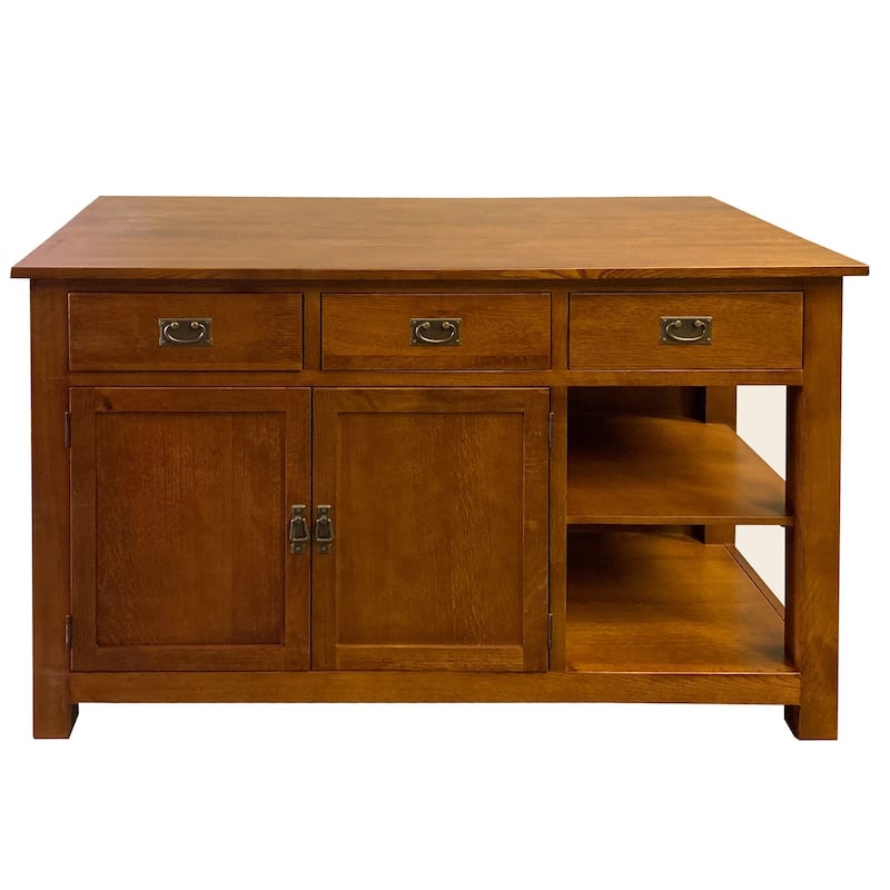 Mission 3 Drawer Oak Kitchen Island 60''