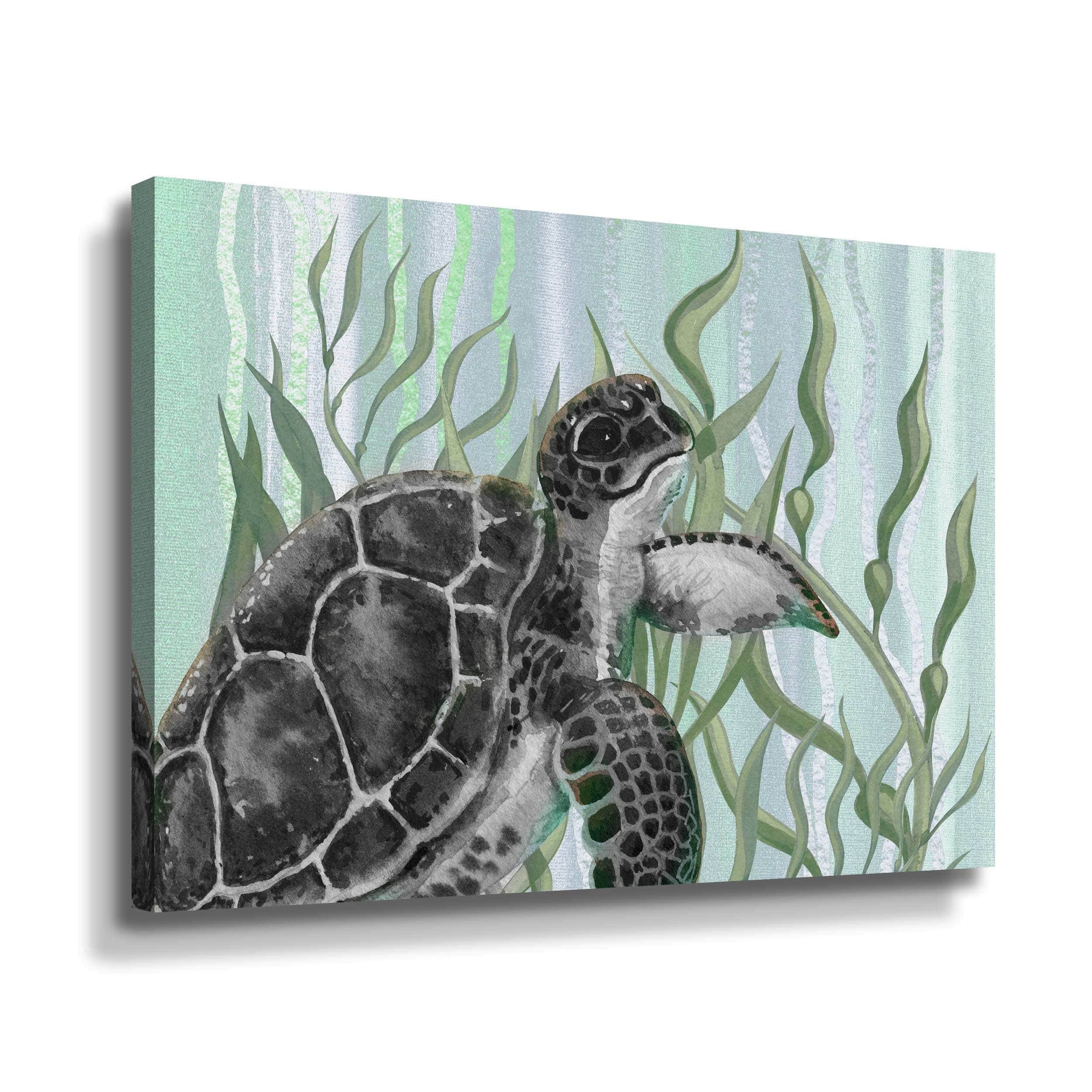 Gray Watercolor Sea Turtle With Green Seaweed I by Irina Sztukowski ...