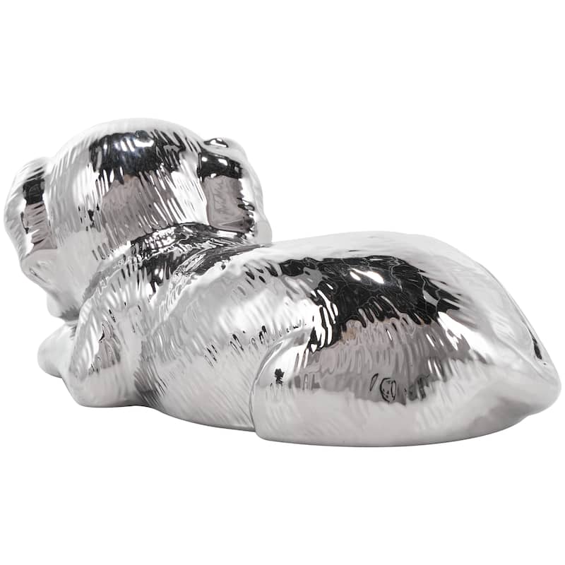 Ceramic Dog Laying Decorative Sculpture with Matte Finish - Silver or Gold - Roche River Decor