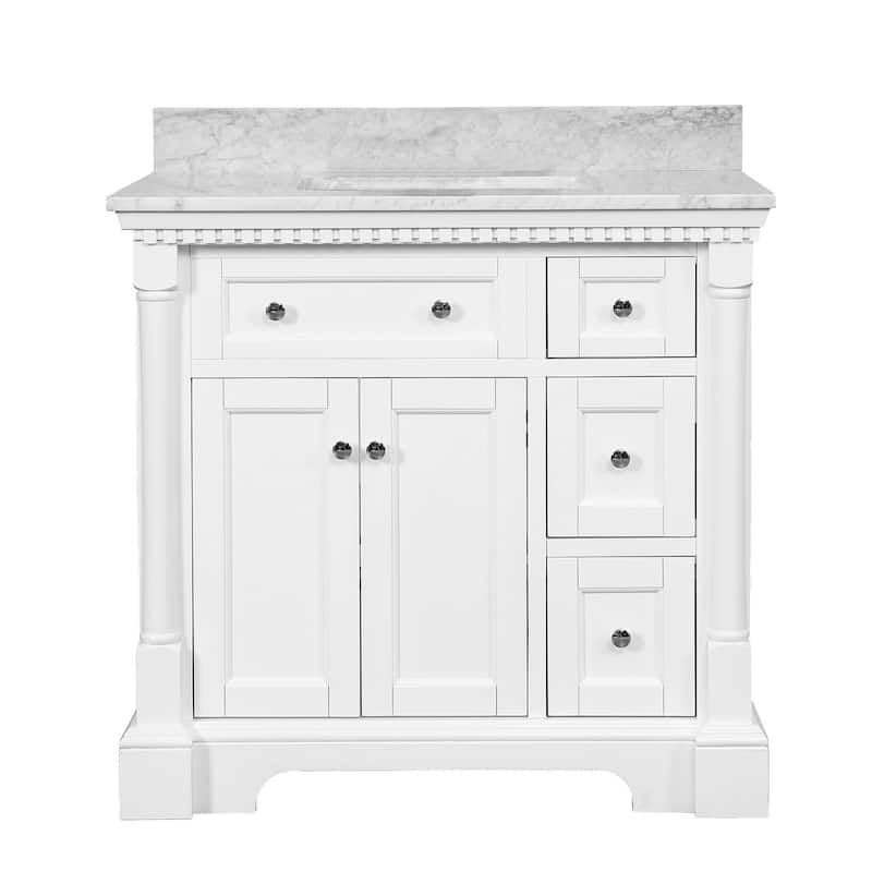 KitchenBathCollection Sydney 36" Bathroom Vanity with Carrara Marble Top