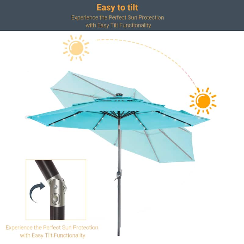 LIVOOSUN LED 10FT LED 3-layer Patio Umbrella with UPF50+, Tilt Function, and Wind-Resistant Design——Experience Outdoor Comfort