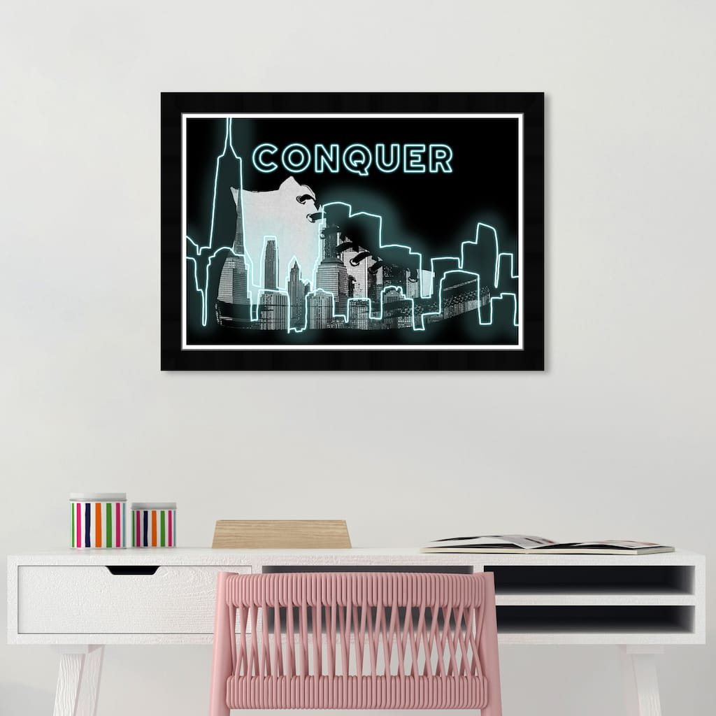 Wynwood Studio Prints Typography and Quotes Conquer Sneaker Blue and Neon Blue Modern & Contemporary Wall Art Canvas Print
