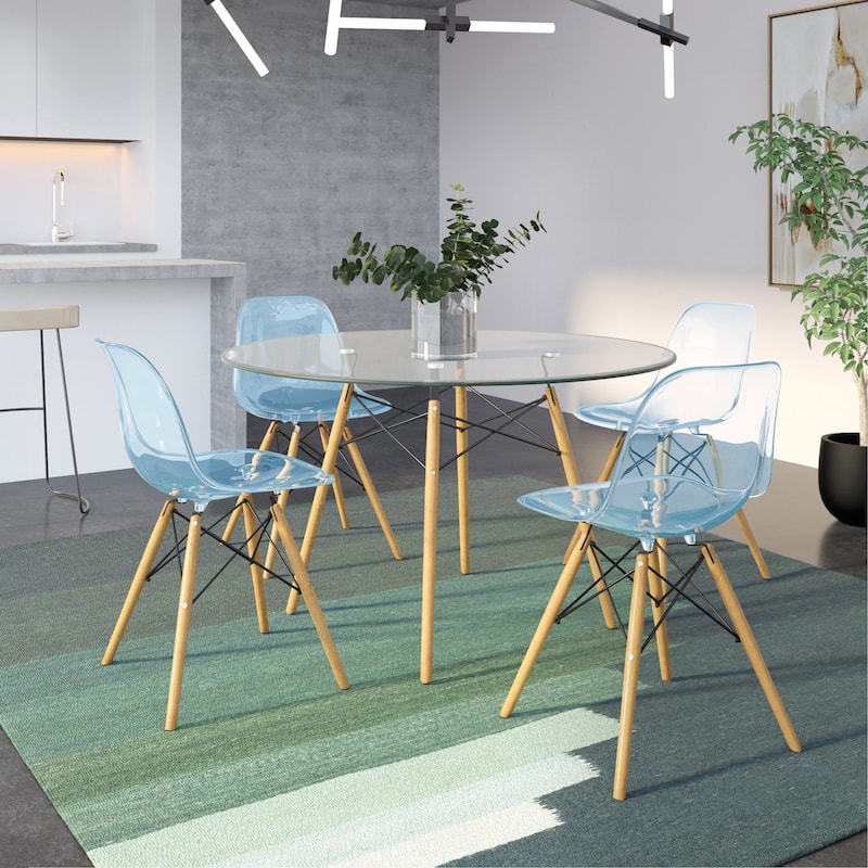 Cresco Acrylic Dining Chair in Solid Beech Wood Legs Banquet Side Chair (Set of 4) for Indoor and Outdoor - 32" Height