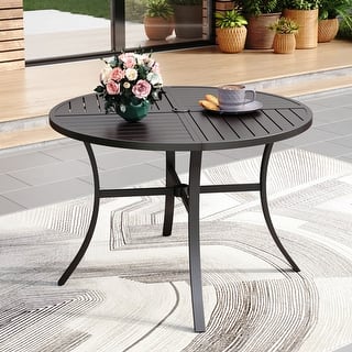 MAISON ARTS Metal Round Patio Outdoor Dining Table with Umbrella Hole