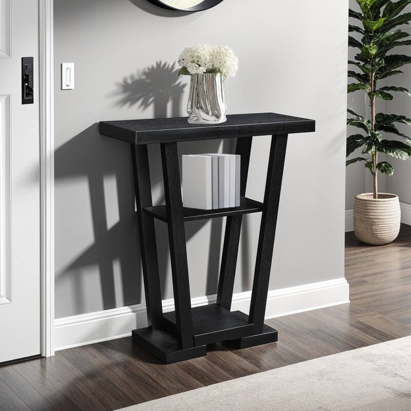 Convenience Concepts Newport V Console Table with Shelves - Black