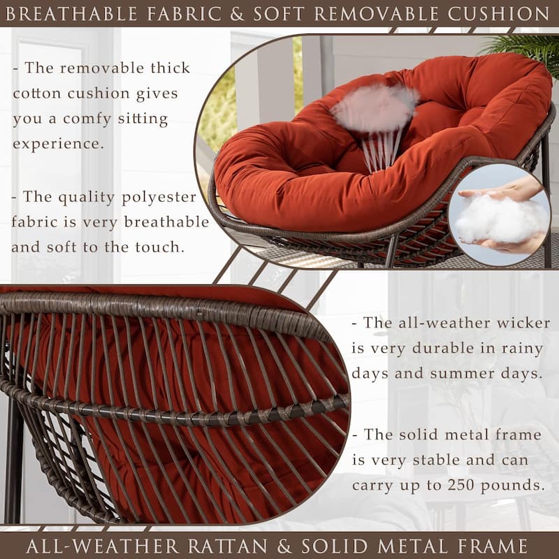Outdoor Padded Cushion Rocking Chair, Patio Oversized Rattan Egg Chair