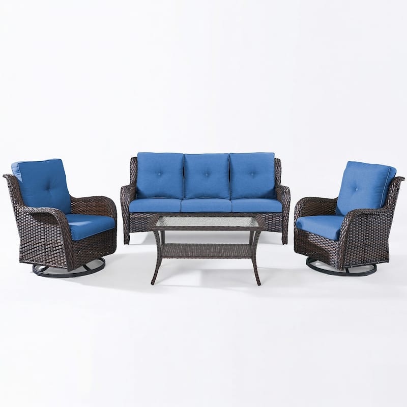 Pocassy Outdoor Patio Wciker Sofa Furniture Set of Chair Table.