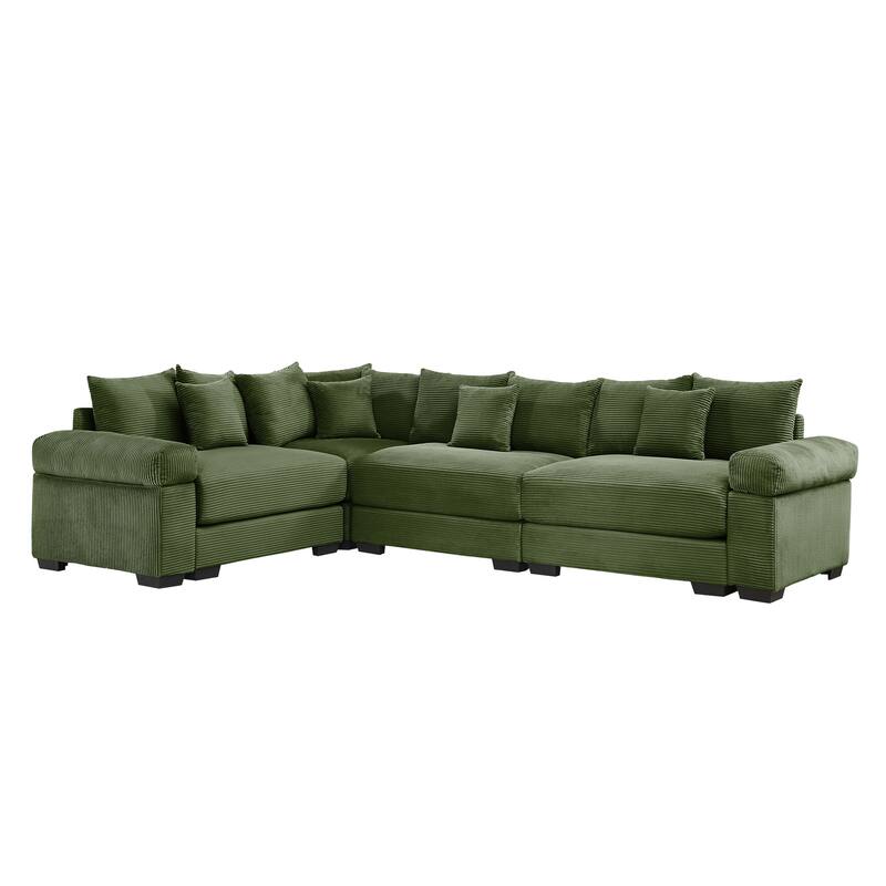 GDFStudio - Corduroy L-Shaped 4-Seater 116.9" Cloud Modular Sectional Couch