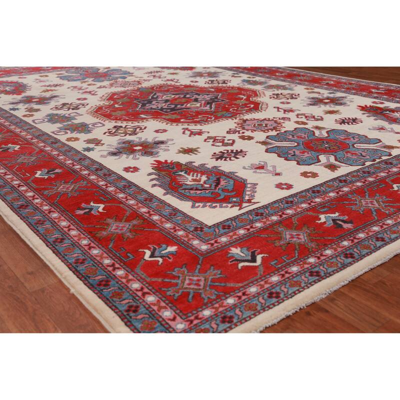 Hand Knotted Oriental 100% Wool Carpet Traditional Medallion Beige & Ivories Kazak Area Rug - 11' 7'' X 8' 7''