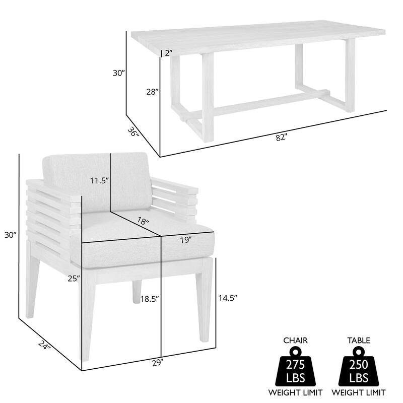 Vivid Outdoor Patio 7 Piece Dining Set in Eucalyptus Wood with Olefin Cushions