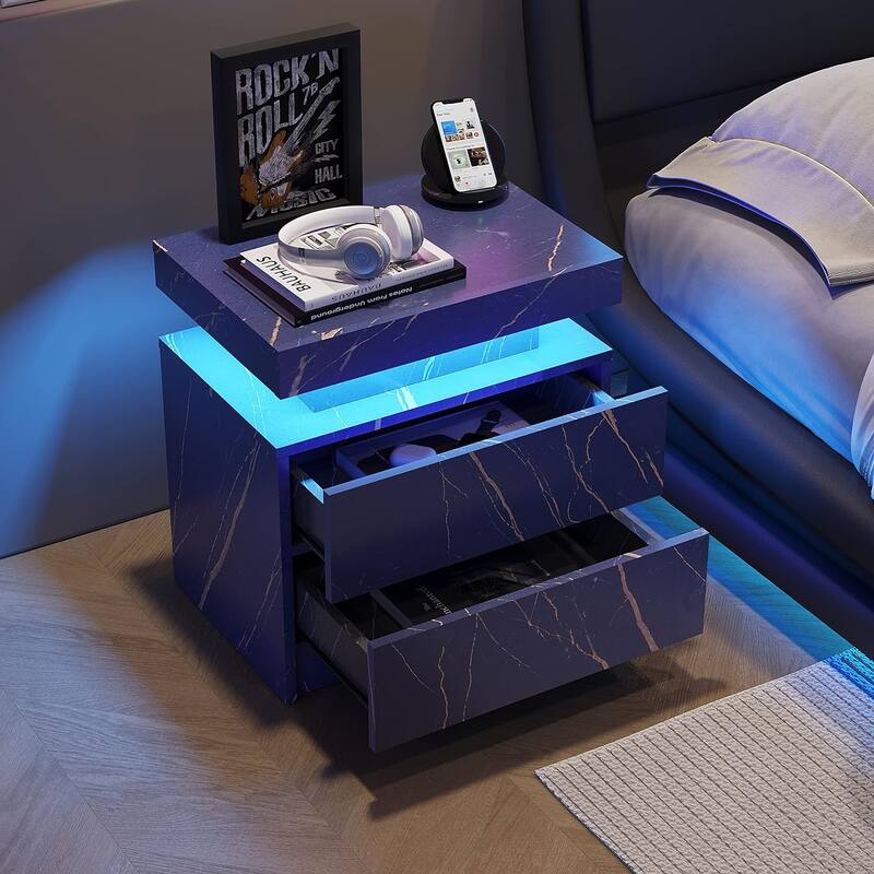 LED Nightstand with 2 Drawers for Bedroom