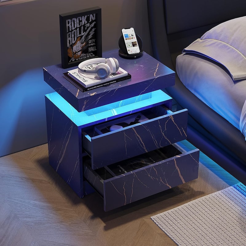 Marbling Nightstand with 2 Drawers