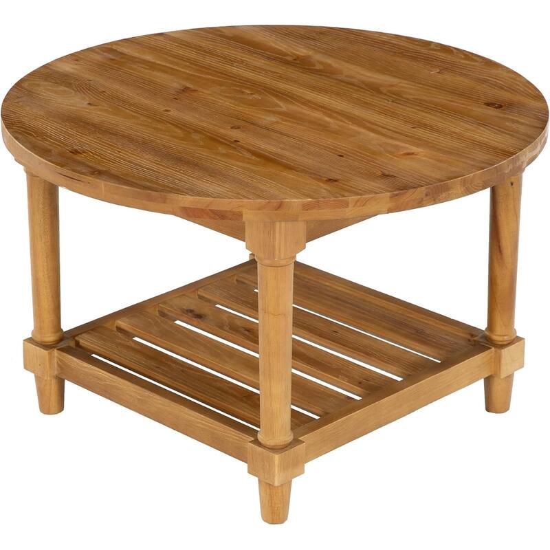 Round Coffee Tables for Living Room, 31.5" Solid Wood Farmhouse Circle Center Table - 31.5" W × 31.5" D × 19.69" H