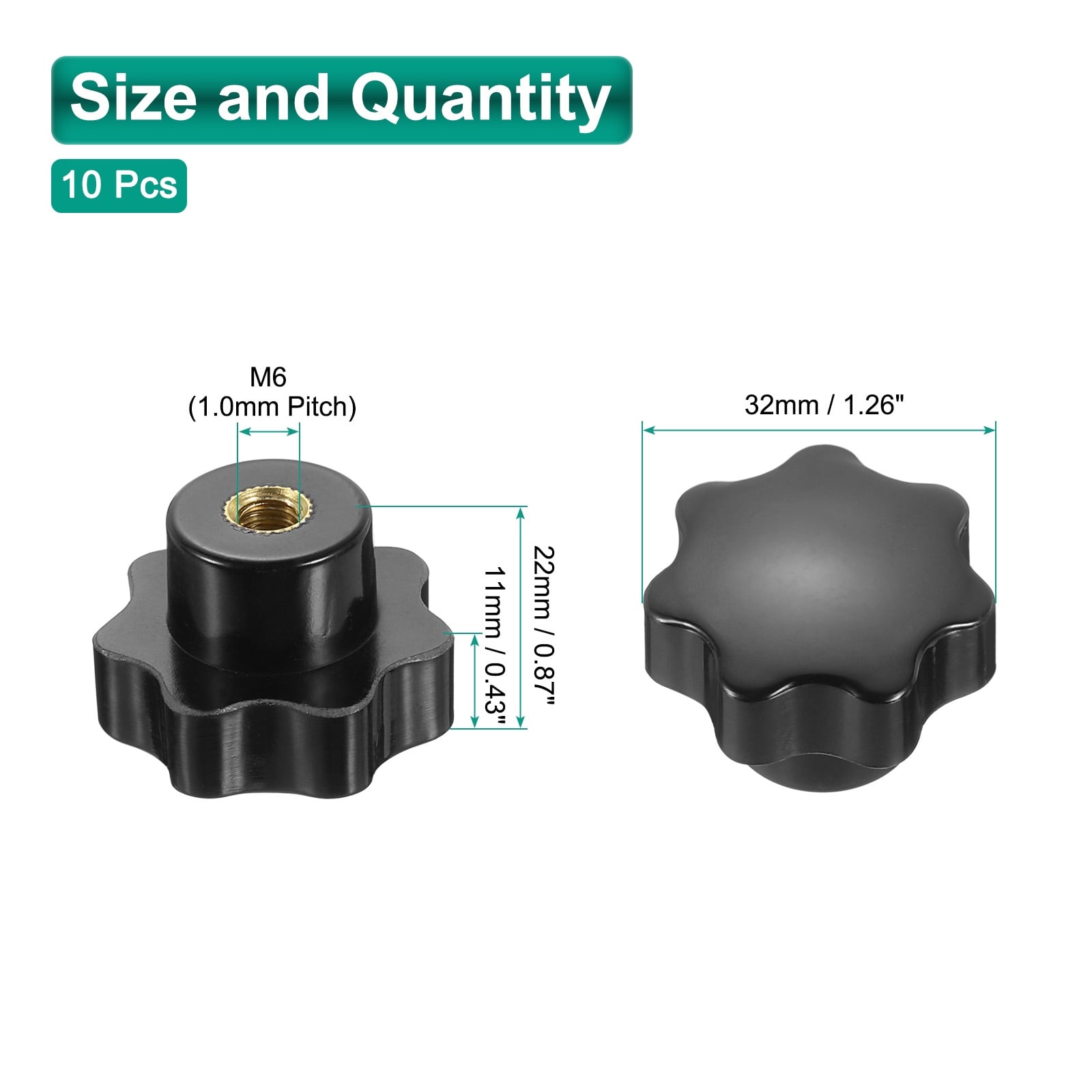 Star Knob Thread Non-Through Hole Brass Insert Handle - Black