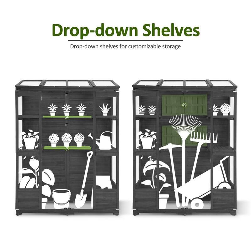 MCombo Walk-in Greenhouse with Openable Roof and Lockable Door, Solid Wood 0899