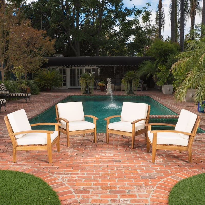 Peyton Outdoor Wooden Club Chair (Set of 4) by Christopher Knight Home - Beige