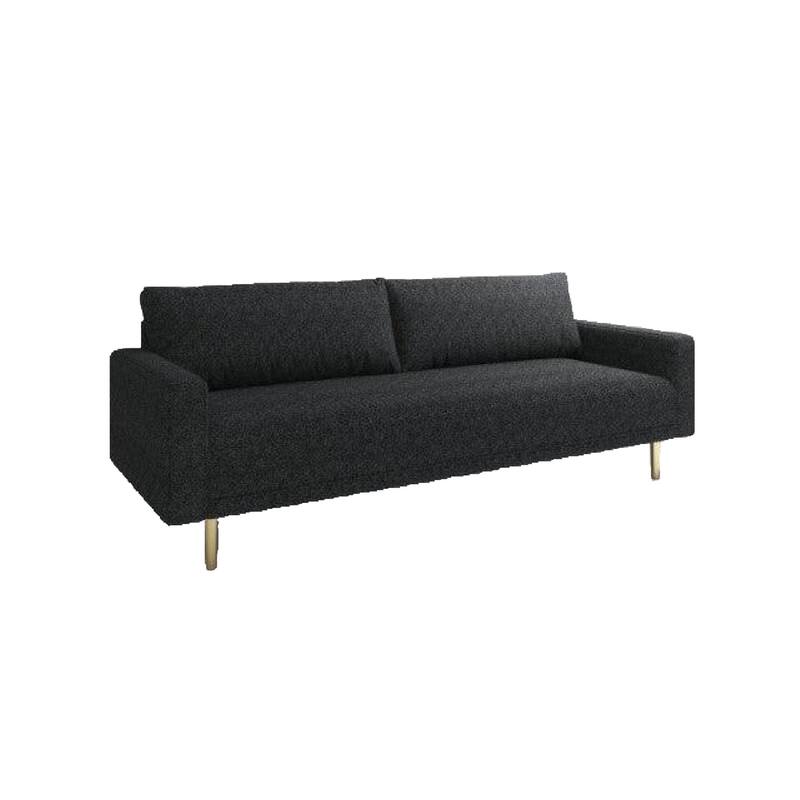 Remy Sofa, Black Boucle, Bench Style Seat with Track Arms, 83 Inch