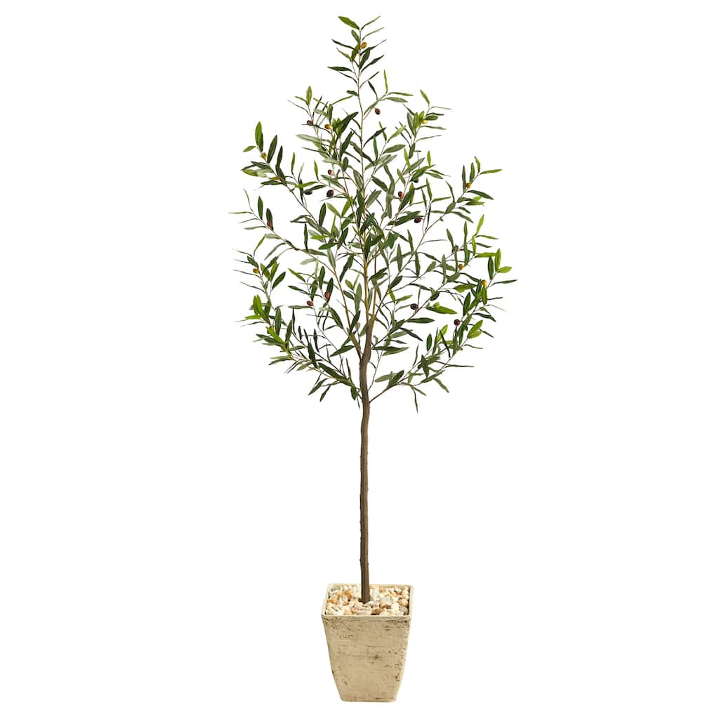 75" Olive Artificial Tree in Country White Planter - 11.5"