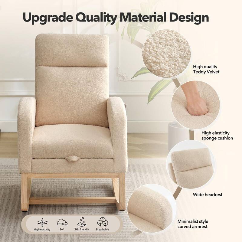 Rocking Chair with Footrest for Nursery, Modern PU Upholstered Glider Accent Armchair with High Backrest