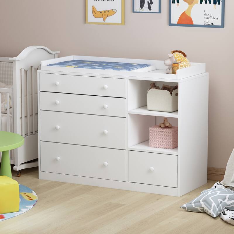 Premium White 5-Drawer Dresser with Baby Changing Table by Kerrogee - White - 5-drawer