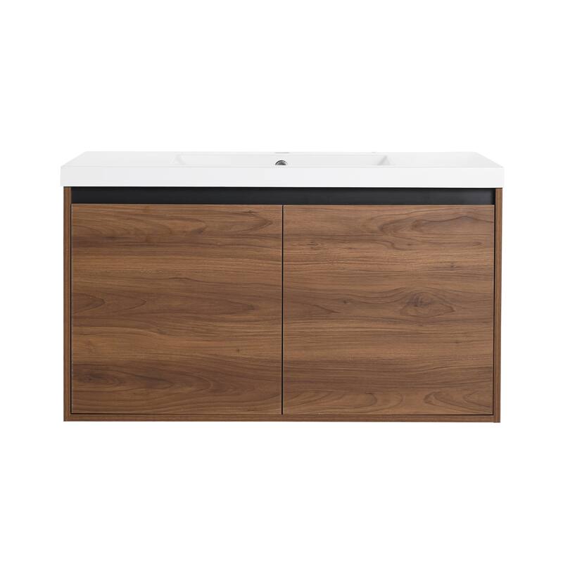 GDFStudio - Levistar Modern Wall-Mounted Bathroom Vanity Set with Scratch-Resistant Resin Sink & Soft Close Doors