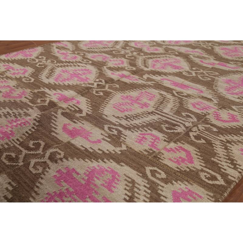 Flat Weave Pile Kilim Oriental Area Rug Hand-Knotted Wool Carpet - 4'10"x 7'10"