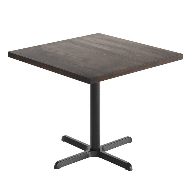Square Solid Wood Commercial Tabletop with 30" x 30" Dining Height X-Base - 36"W x 36"D x 29.5"H - Dark Brown Top/Black Base