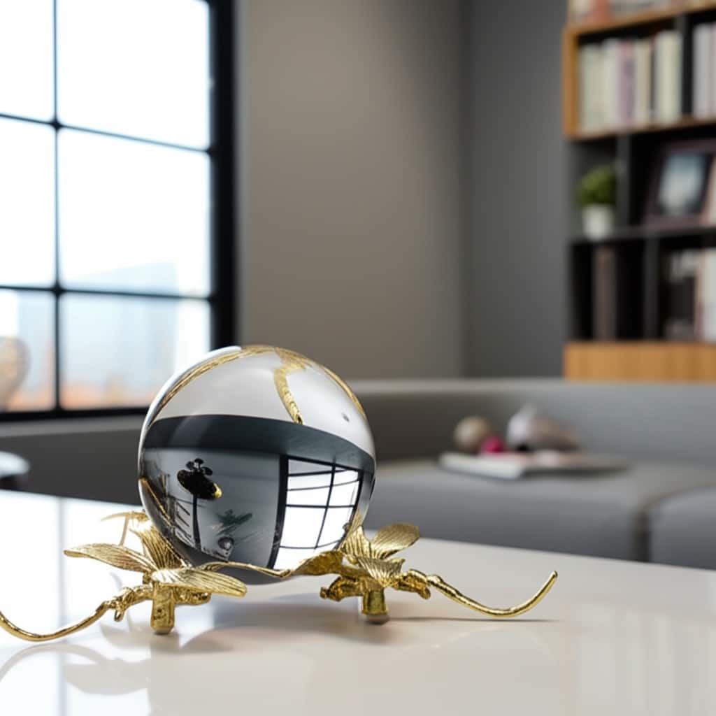 Resin Orb Sculpture Dragonfly Modern Figurine Home Decor - 4" Gold - 8" x 8" x 3.5"