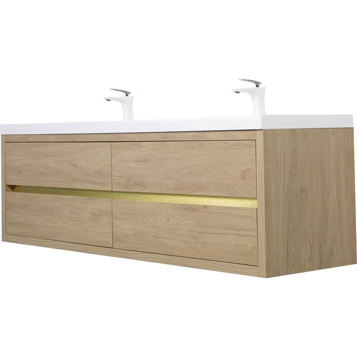 ABRUZZO 72" Floating Bathroom Vanity Double Sink with Stone Resin Top Four Soft Close Drawers