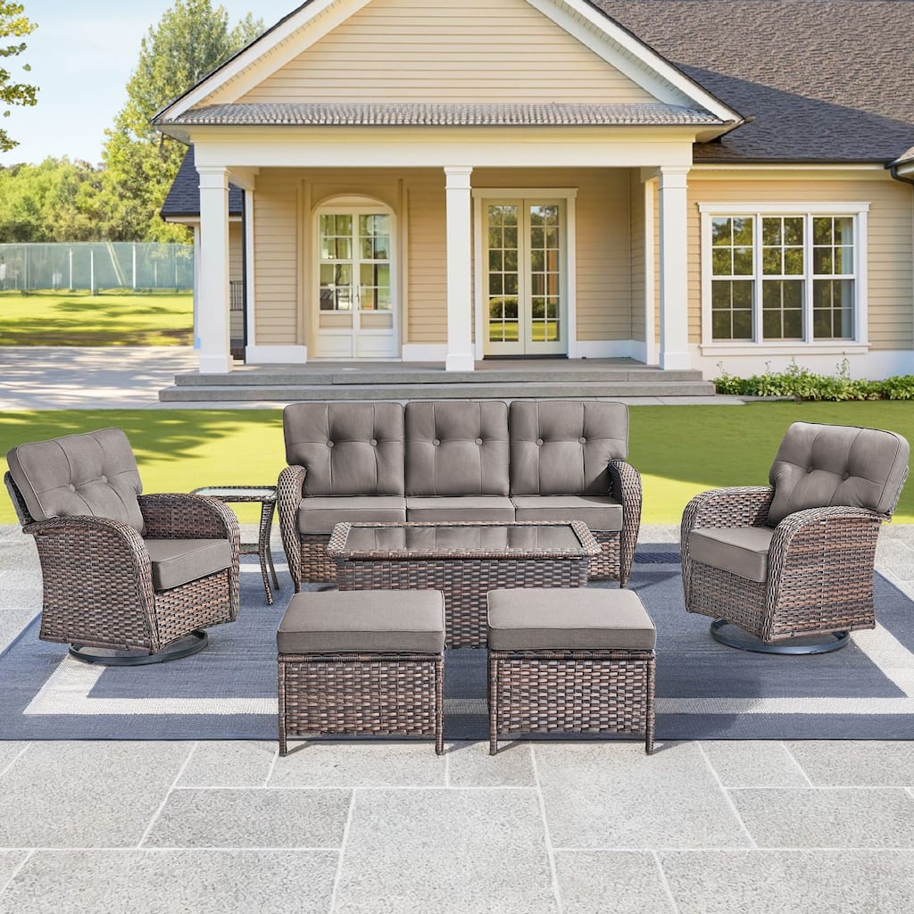 7 Pieces Pocassy Sofa Ottoman with Swivel Chairs