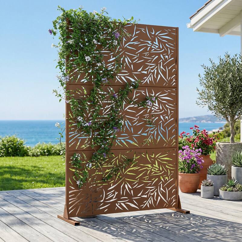Outdoor Privacy Screen Free Standing Bamboo Leaves