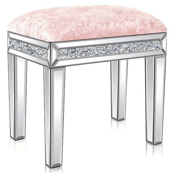 Mirror Diamond Vanity Stool with Velvet Upholstered Seat On Sale Bed Bath Beyond 37475902