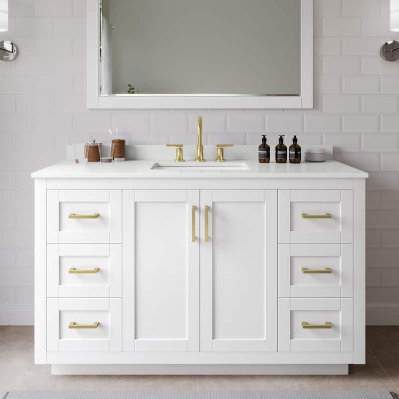 Wyndham Collection WCF292954S-QTZ-US3MXX Miranda 54" Free Standing - White / White Quartz Top / Brushed Gold Hardware