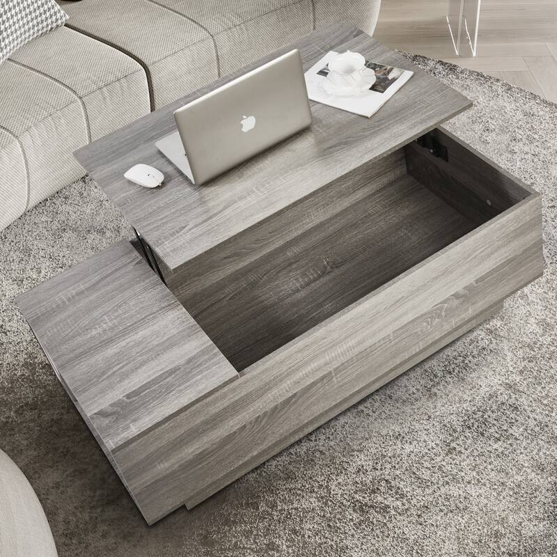 New Adjustable Top Coffee Table in Walnut or Grey, Rectangle Living Room Desk with Storage