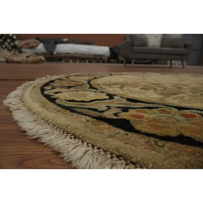 Hand Knotted Oriental 100% Wool Carpet Traditional All-Over Beige & Ivories Agra Area Rug - 5' 10'' X 5' 11''