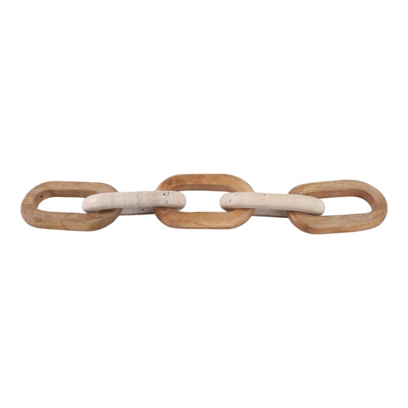 Travertine Wood Modern Decorative Chain Link Sculpture Accent Decor