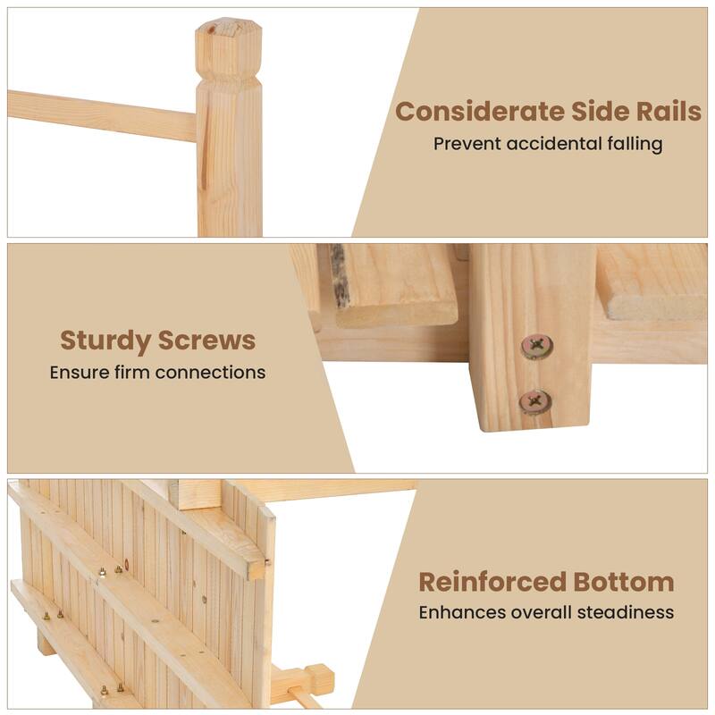 Costway 5' Wooden Garden Bridge Arc Stained Finish Footbridge Backyard