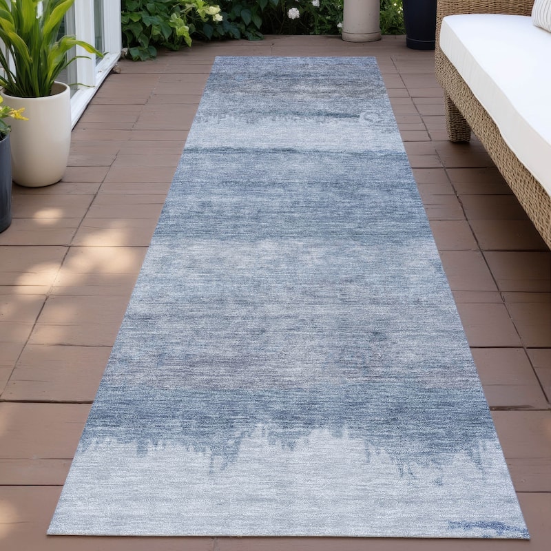 Machine Washable Indoor/Outdoor Watercolor Ombre Chantille Rug - Blue - 2'3" x 7'6"