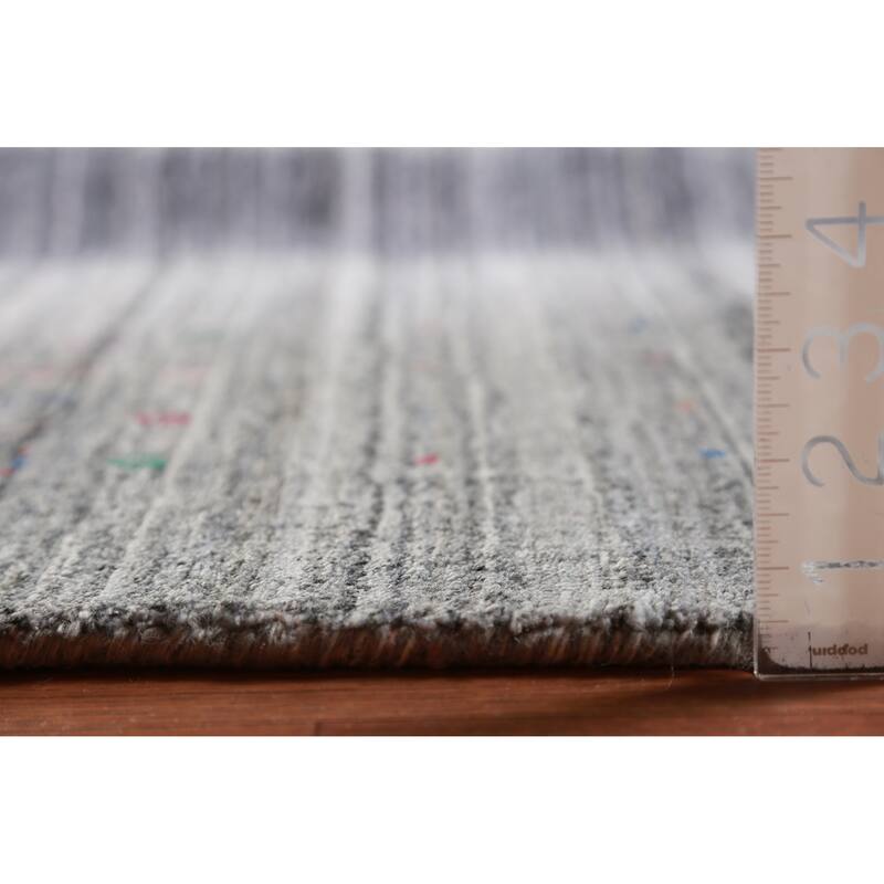 Hand Knotted Oriental 100% Wool Carpet Tribal Stripe Greys & Charcoal Gabbeh Area Rug - 12' 6'' X 9' 3''