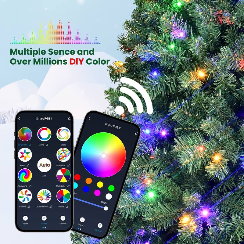 7FT PVC Christmas Tree with 380 WiFi Music Sync LED Lights- App Control,1339 Tips,Hinged Branches,Dual-Color Effects,Metal Stand