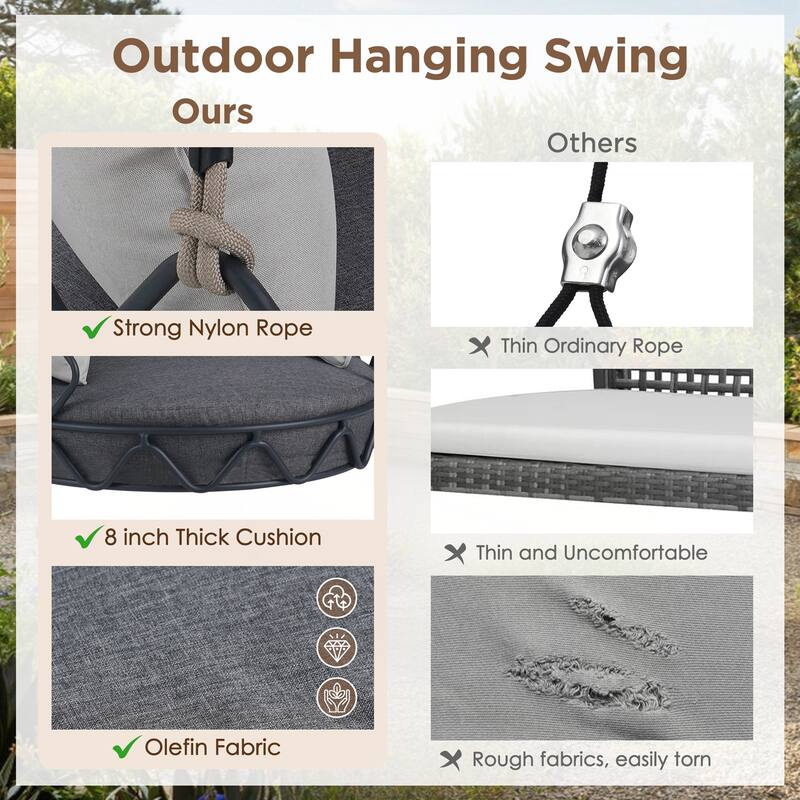 Outdoor Porch Swing Chair Hanging Basket, Hanging Chair with UV Resistant Cushion, Olefin Fabric for Patio Porch, Balcony