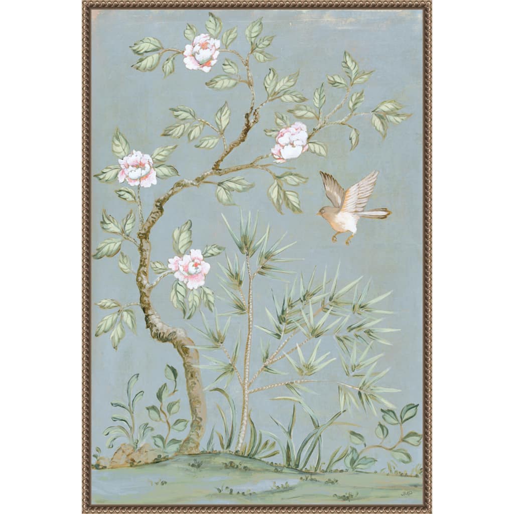 Spring Flower Mural II Blue by Julia Purinton Framed Canvas Wall Art Print 23 x 33 in. - Sylvie Beaded Bronze