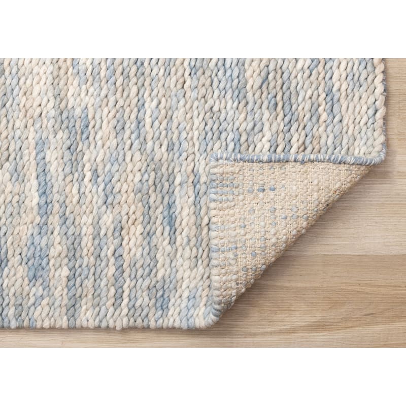 Blue Beige White Wool Handmade Rug