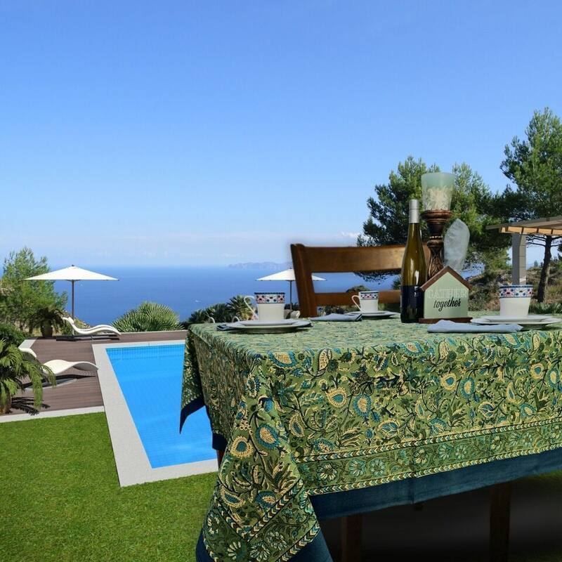 Sweet Us Amara Floral Cotton Block Print Tablecloth Rectangle