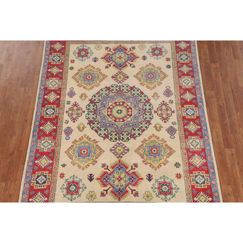 Oriental Beige Kazak Rug Hand-Knotted Wool Carpet - 5'6" x 7'8"