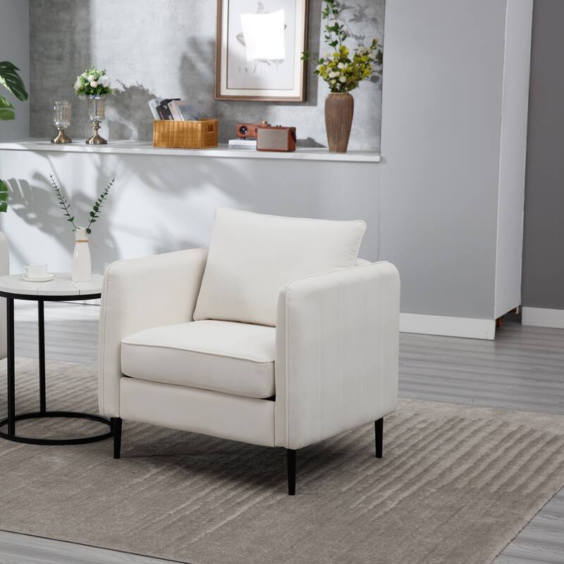 Accent Chair for Living Room, Velvet Comfy Single Sofa Chair Mid-Century Modern Armchair with 1 Pillow and Metal Legs