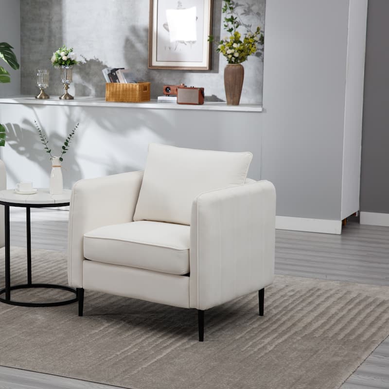Velvet Accent Chair, Comfy Upholstered Single Sofa Chair, Armchair with 1 Pillow and Metal Legs for Living Room, Bedroom