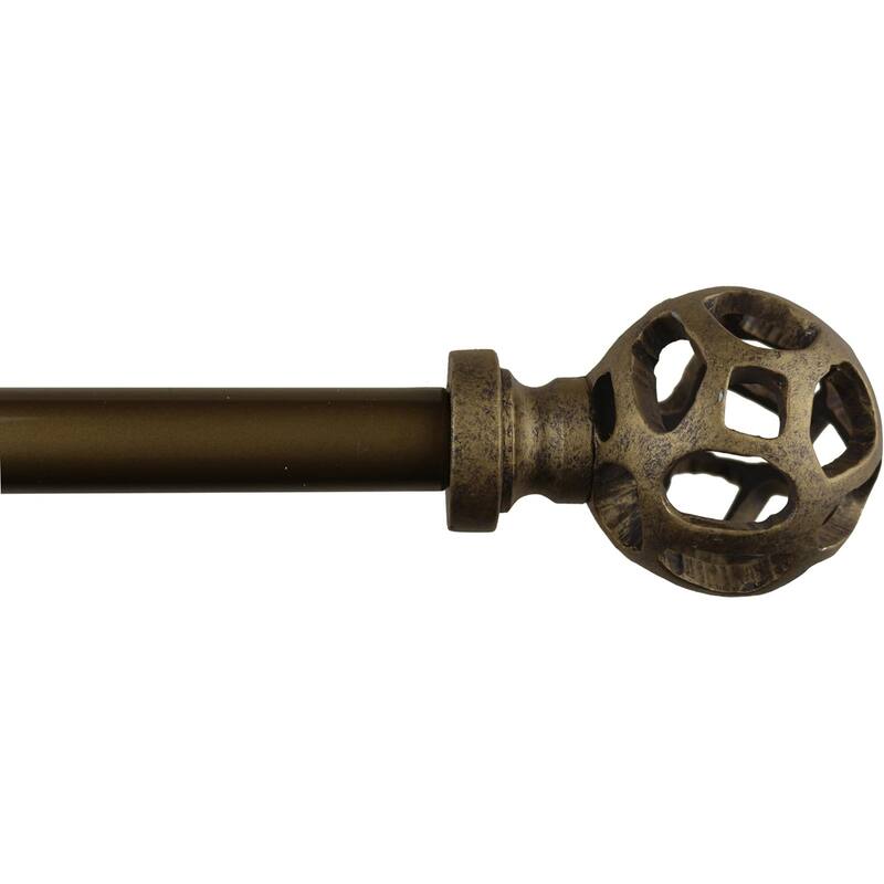 1-inch Diameter Viking Ball Adjustable Single Drapery Curtain Rod - 84"-120" - Renaissance Gold
