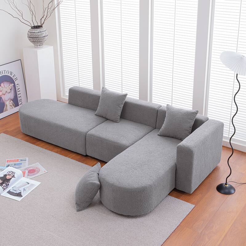 Gray L shape Boucle Sofa with curved seat (facing right)