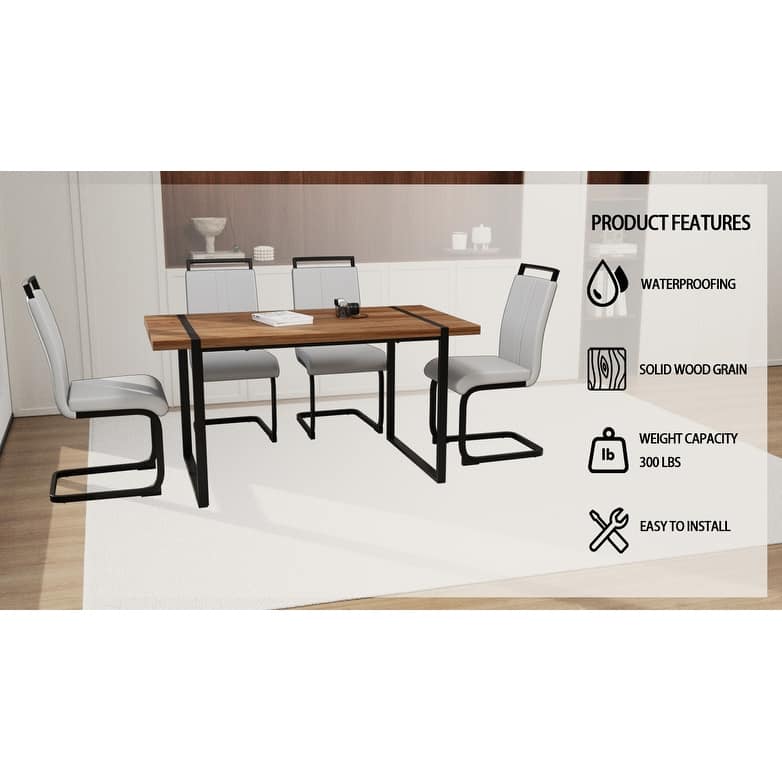 5-Piece Dining Table Set with Table and Ergonomic Chairs, Anti-Slip Foot Mats, Waterproof Tabletop, C-Shaped Chair Base
